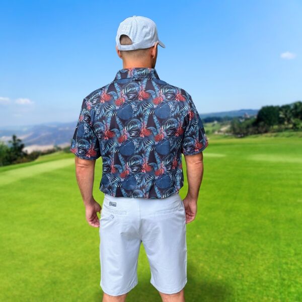 Midnight Tropical Bloom with Orange and Dark Blue Accents Golf Shirt - Hreski 245 - Image 4