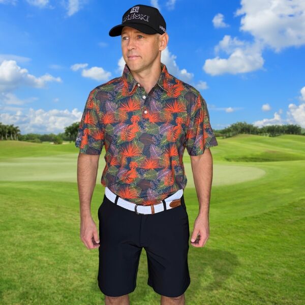 Retro Palms in Orange, Lime and Green Golf Shirt - Hreski 246 - Image 3
