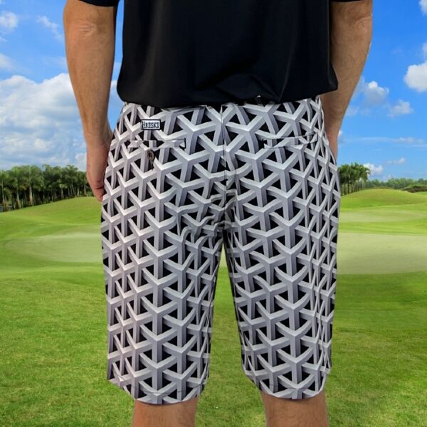 Gray Color Metallic Bars Golf Shorts - Hreski 104 - Image 14