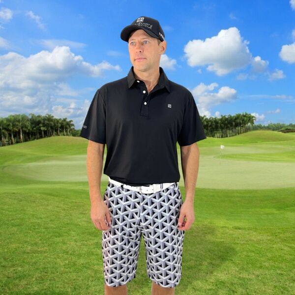 Gray Color Metallic Bars Golf Shorts - Hreski 104 - Image 10