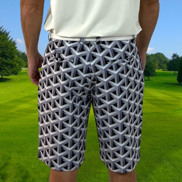 Gray Color Metallic Bars Golf Shorts - Hreski 104 - Image 15