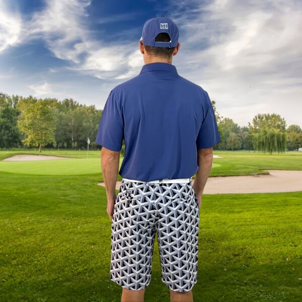 Gray Color Metallic Bars Golf Shorts - Hreski 104 - Image 6