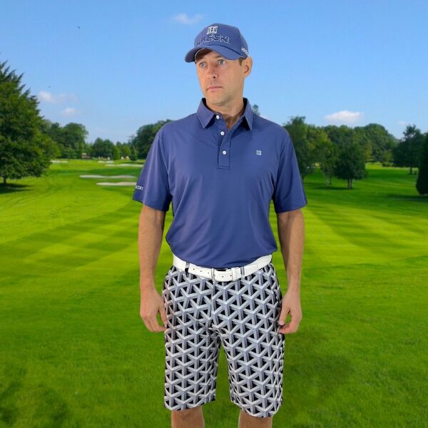 Gray Color Metallic Bars Golf Shorts - Hreski 104 - Image 2