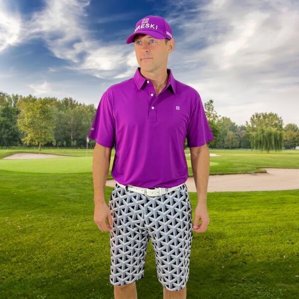 Gray Color Metallic Bars Golf Shorts - Hreski 104 - Image 4