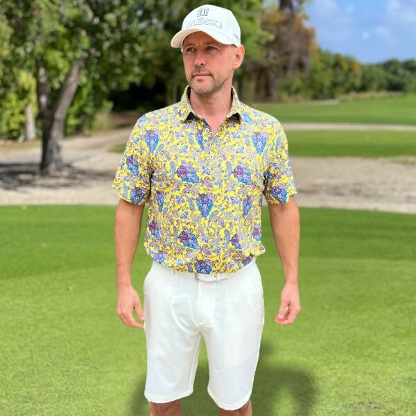Yellow Paisley Golf Shirt - Hreski 129 - Image 4