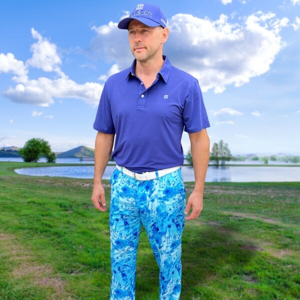 Alternative view of Abstract Blue Watercolor Marble Golf Pants - Hreski 136
