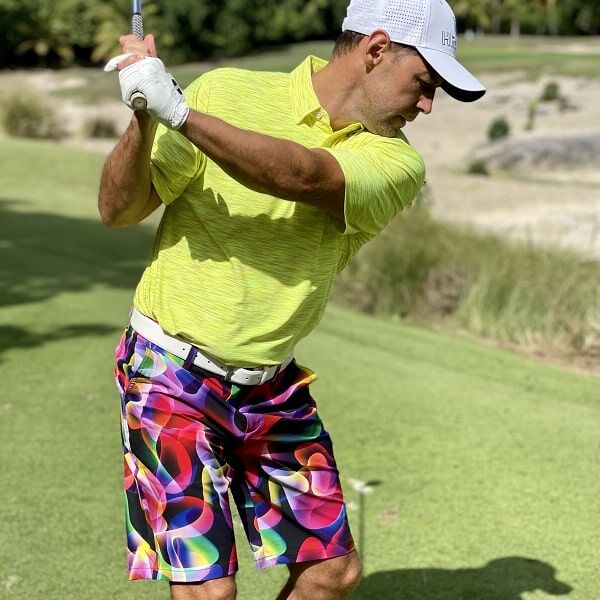 Colorful Neon Waves on Dark Background Golf Shorts - Hreski 183