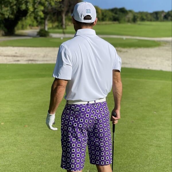 Black and White Squares on Purple Background Golf Shorts - Hreski 190 - Image 7