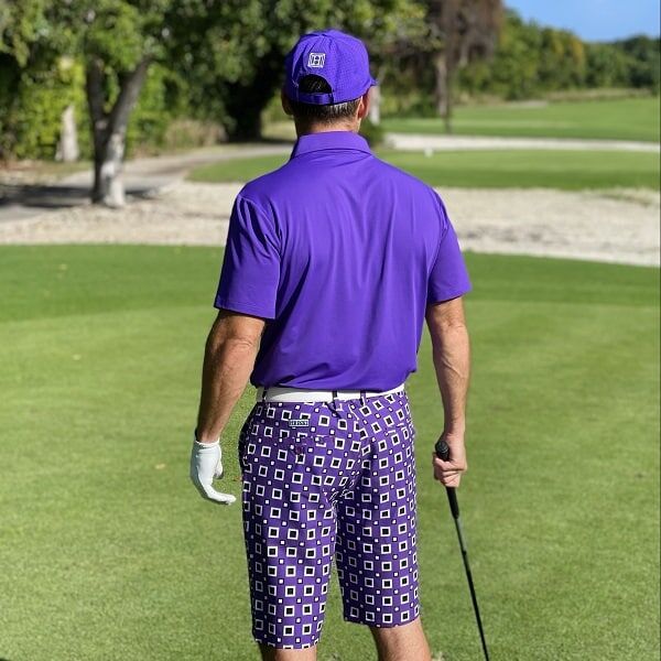 Black and White Squares on Purple Background Golf Shorts - Hreski 190 - Image 5