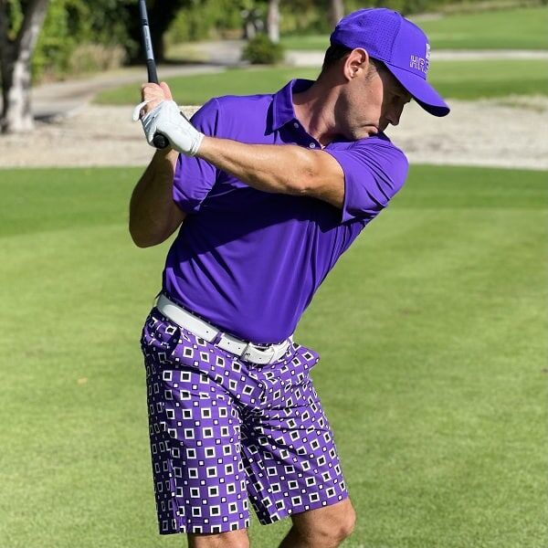 Black and White Squares on Purple Background Golf Shorts - Hreski 190 - Image 11