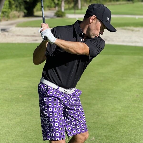 Black and White Squares on Purple Background Golf Shorts - Hreski 190 - Image 12
