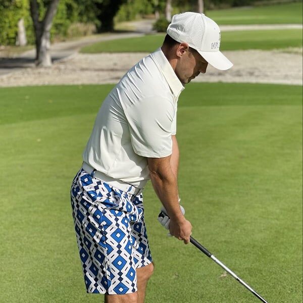 Blue, Cream and Navy Square Diamonds on Cream Background Golf Shorts - Hreski 192 - Image 8