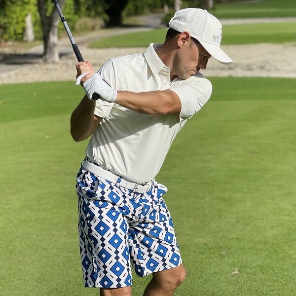 Blue, Cream and Navy Square Diamonds on Cream Background Golf Shorts - Hreski 192 - Image 11