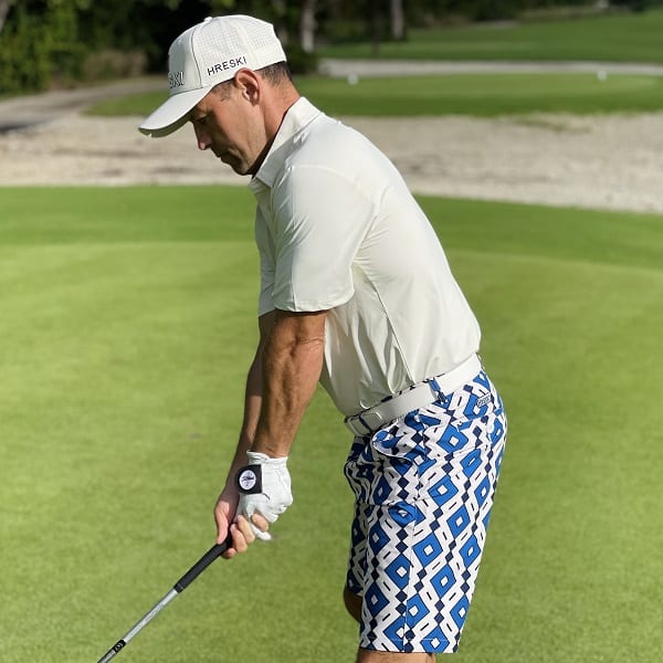 Blue, Cream and Navy Square Diamonds on Cream Background Golf Shorts - Hreski 192 - Image 14