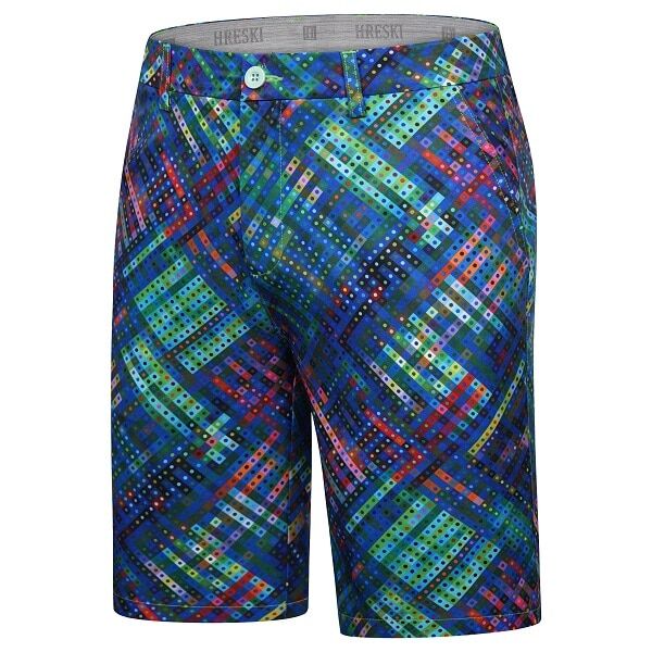Multi-Colored Dotted Stripes on Green Themed Background Golf Shorts - Hreski 194