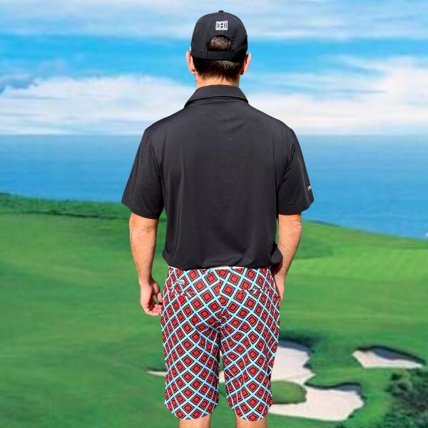 Red and Black Diamond Squares on Turquoise Background Golf Shorts - Hreski 222 - Image 5