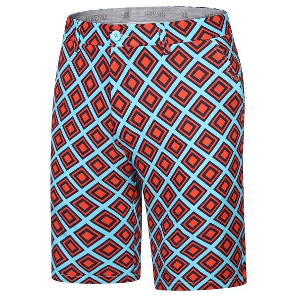 Red and Black Diamond Squares on Turquoise Background Golf Shorts - Hreski 222