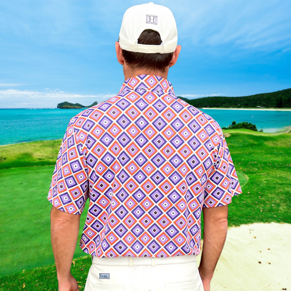 Purple, Orange, and Light Violet Diagonal Squares on White Background Golf Shirt - Hreski 229 - Image 5