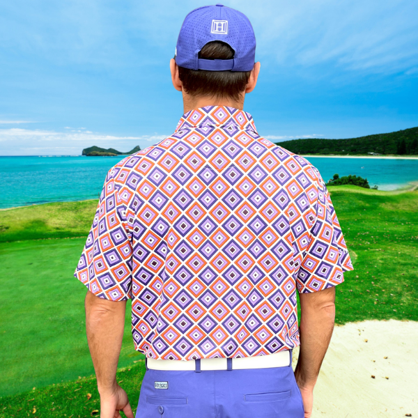 Purple, Orange, and Light Violet Diagonal Squares on White Background Golf Shirt - Hreski 229 - Image 7