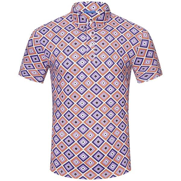 Purple, Orange, and Light Violet Diagonal Squares on White Background Golf Shirt - Hreski 229