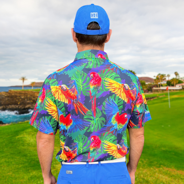 Parrots and Monstera Leaves on Purple Background Golf Shirt - Hreski 230 - Image 12