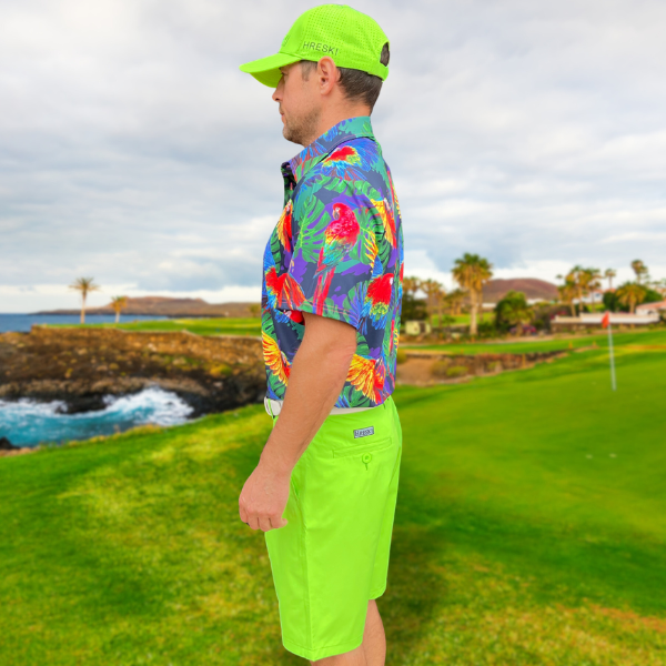Parrots and Monstera Leaves on Purple Background Golf Shirt - Hreski 230 - Image 9