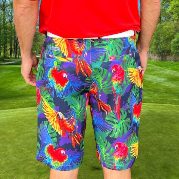 Parrots and Monstera Leaves on Purple Background Golf Shorts - Hreski 230 - Image 10
