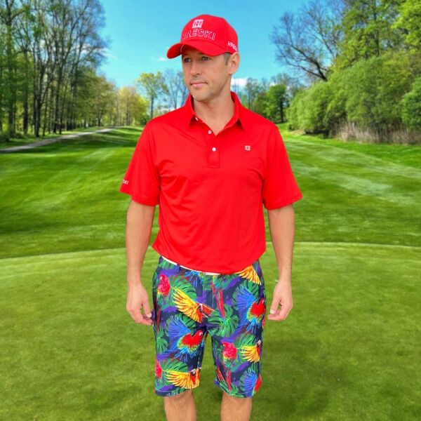 Parrots and Monstera Leaves on Purple Background Golf Shorts - Hreski 230 - Image 5