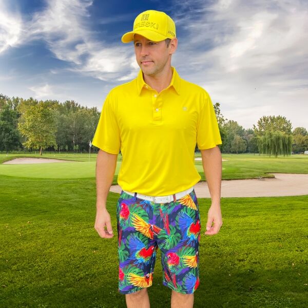 Parrots and Monstera Leaves on Purple Background Golf Shorts - Hreski 230 - Image 7