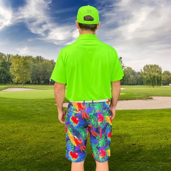 Parrots and Monstera Leaves on Purple Background Golf Shorts - Hreski 230 - Image 8