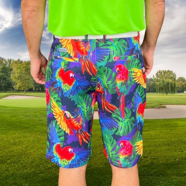 Parrots and Monstera Leaves on Purple Background Golf Shorts - Hreski 230 - Image 11