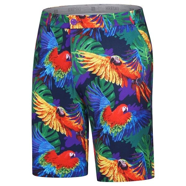 Parrots and Monstera Leaves on Purple Background Golf Shorts - Hreski 230