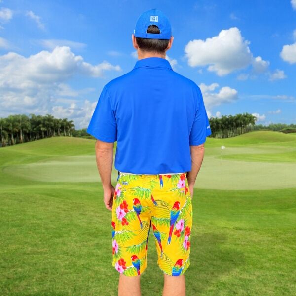 Parrots, Tropical Flowers, and Leaves on Yellow Background Golf Shorts - Hreski 231 - Image 5