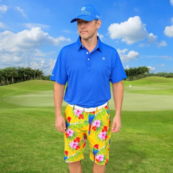 Parrots, Tropical Flowers, and Leaves on Yellow Background Golf Shorts - Hreski 231 - Image 4