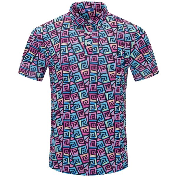 Hypnotic Maze in Teal, Pink, and Black Golf Shirt - Hreski 253