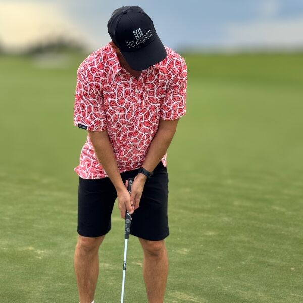 Alternative view of Echoes of the Dunes in Crimson Red Golf Shirt - Hreski 255